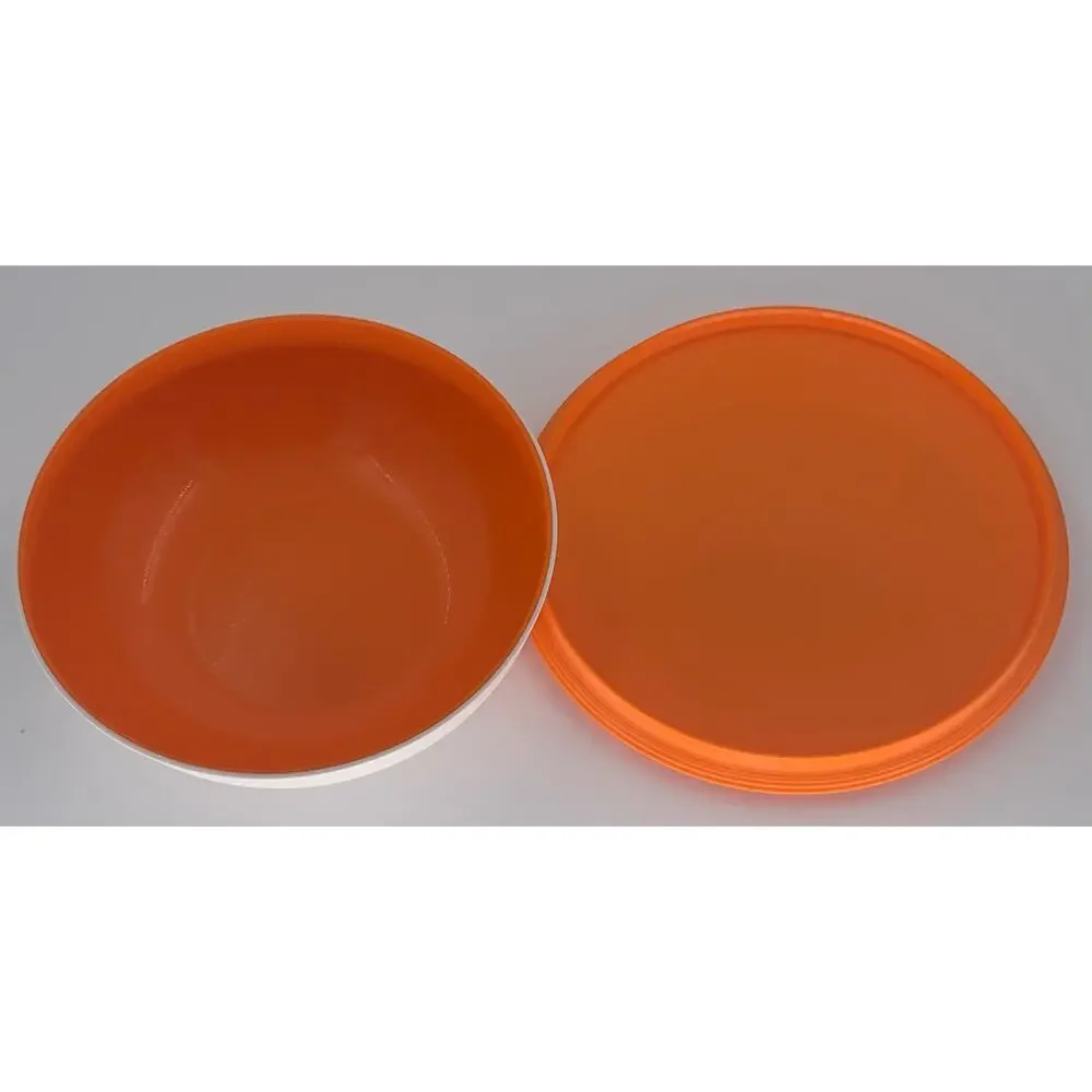 Tupperware Bowl With Lid Orange White Chic Small Serving Container Round